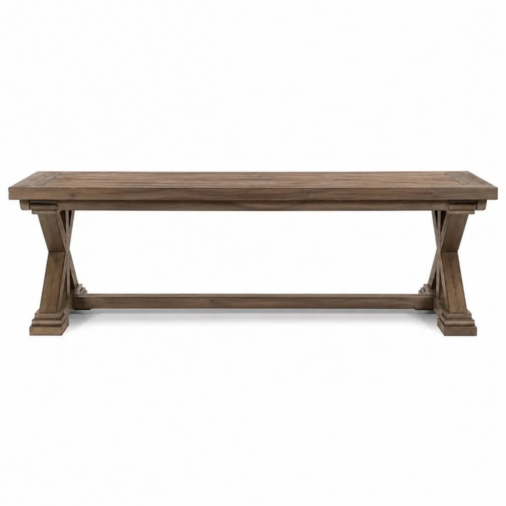 Panca in legno massello colore marrone struttura incrociata stile rustico 160 x 35 x 45 cm