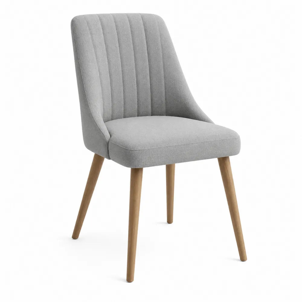 Sedia da pranzo imbottita in tessuto grigio con gambe in legno massello dimensioni 45 cm x 55 cm x 85 cm