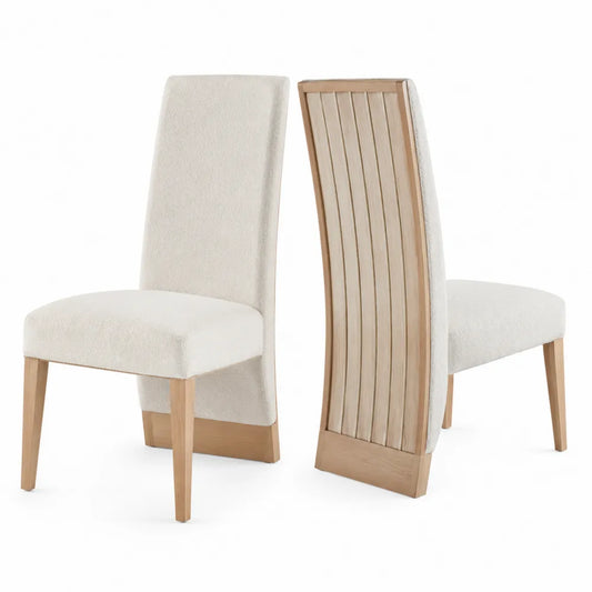 Set 2 sedie da pranzo in faggio naturale con seduta e schienale rettangolare imbottiti beige 50 x 52 x 85 cm