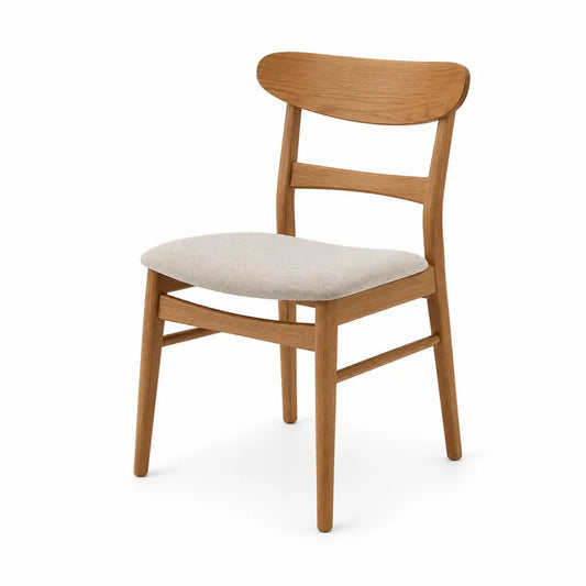 Sedia da pranzo in legno massello di faggio con seduta imbottita in tessuto beige schienale curvo 50 cm x 52 cm x 82 cm colore legno naturale