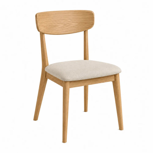 Sedia da pranzo in legno massello di faggio naturale con seduta imbottita beige e schienale curvo 50 x 52 x 82 cm