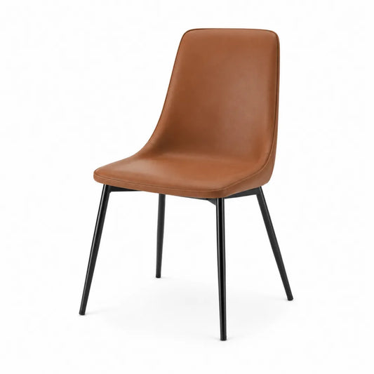 Sedia da pranzo imbottita in PU marrone con gambe in acciaio nero 47 x 52 x 84 cm