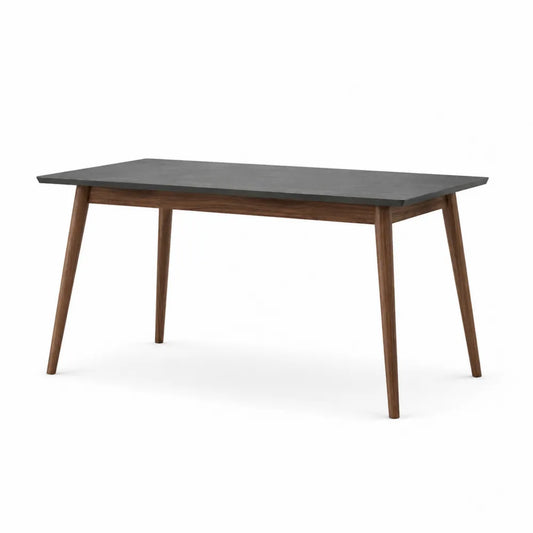 Tavolo da pranzo rettangolare con piano nero in MDF e gambe inclinate in legno color noce 140 x 80 x 75 cm
